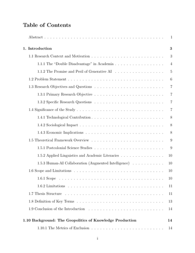 Table of contents